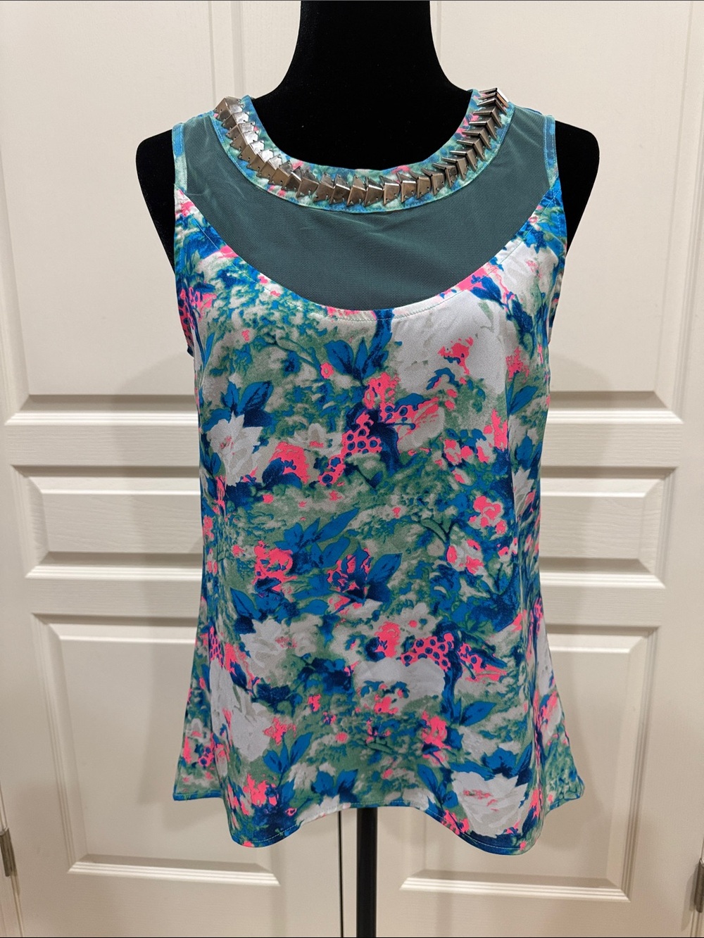 Lulumari Teal Floral Sleeveless Camisole with Mirror Trim